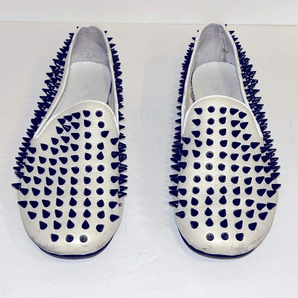 UNIF Size 5 Hellraiser Black and White Spiked Loafer.